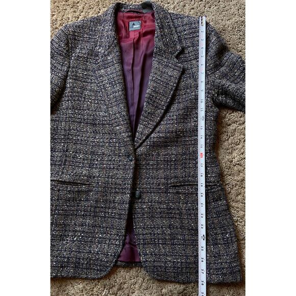 90s Liz Wear 12 Petite Wool Tweed Plaid Blazer Sport Coat Jacket Gray Navy Brown - Picture 10 of 14